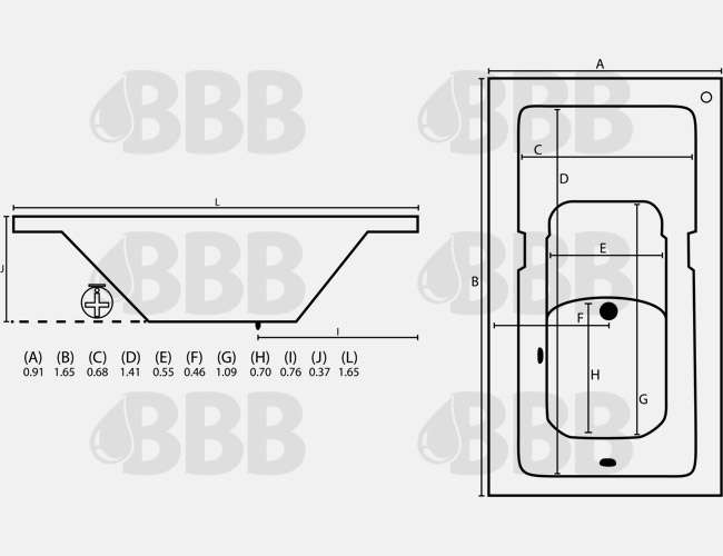 Banheira Marcelle 0,91x1,64x0,37 | Banheiras Bom Banho 
